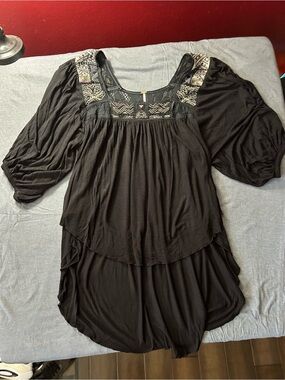 Free People Black Embroidered Boho Tunic